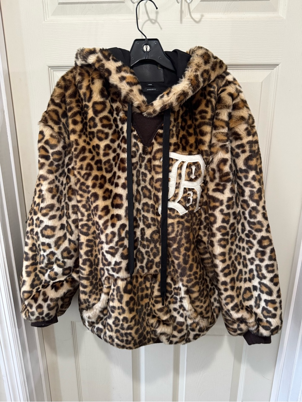 R13 Oversized Hooded Jacket with Leopard Faux Fur